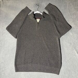 LL Bean Mens Gray Organic Cotton Waffle Knit Quarter Zip Sweater Large